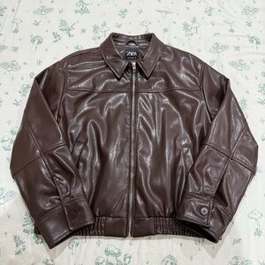 Zara Dark Brown Oversized Leather Jacket